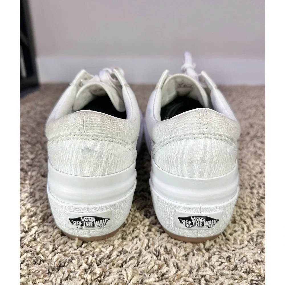 Vans Old Skool Stackform Shoes Womens Size 7.5 White Leather Platform Gum Sole